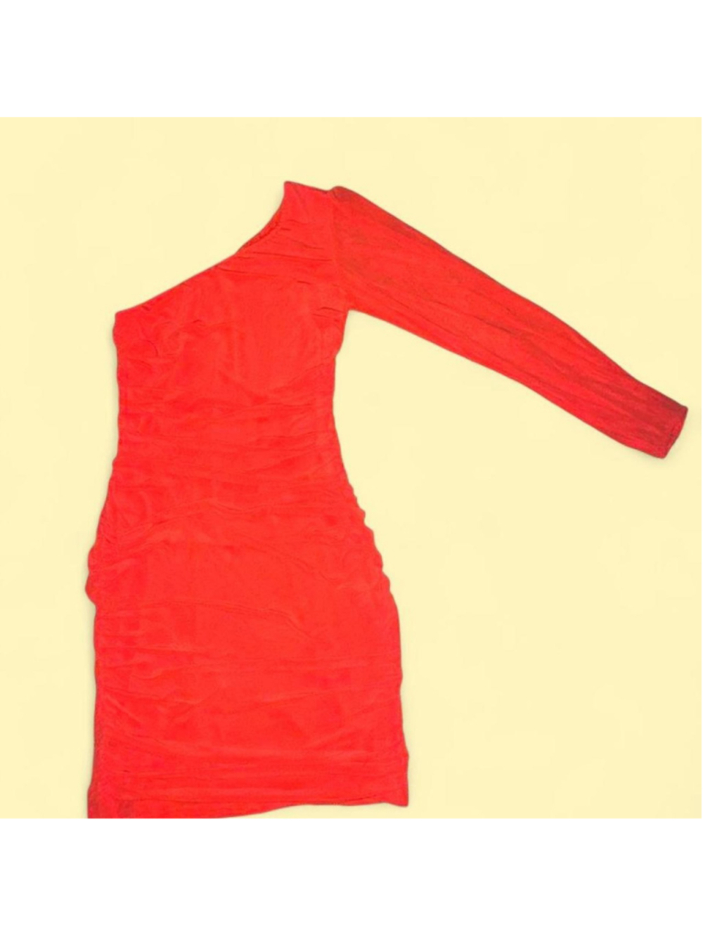 Super flattering bright orange/red one-shoulder mini dress from BTFBM